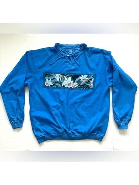 CRAZY‎ SHIRTS Hawaii Shirt Blue Floral Aloha Long Sleeve Pullover Men’s XL